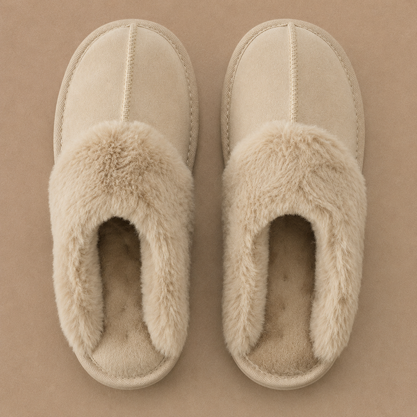 Women’s Suede Mule Slippers – Warm Fur Lined Indoor House Shoes