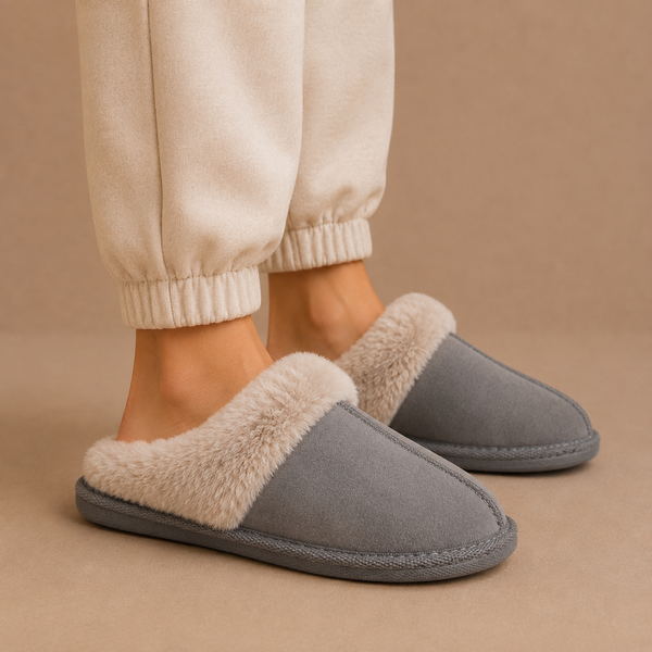 Women’s Suede Mule Slippers – Warm Fur Lined Indoor House Shoes