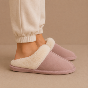 Women’s Suede Mule Slippers – Warm Fur Lined Indoor House Shoes