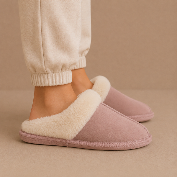 Women’s Suede Mule Slippers – Warm Fur Lined Indoor House Shoes