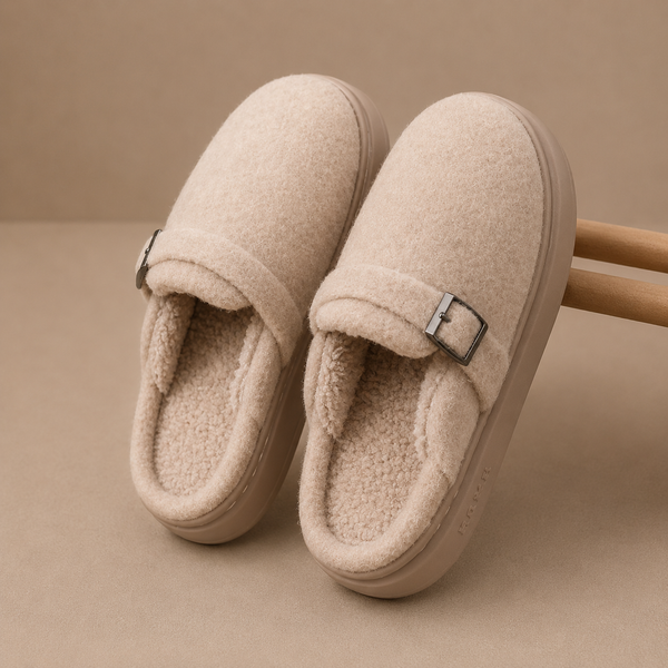 Women’s Warm Fleece Slippers – Buckle Cushioned House Shoes