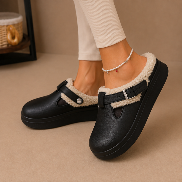 Women’s Fleece Lined Slippers – Cushioned Buckle Slip-On Shoes