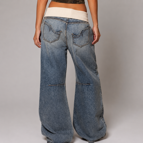 Baggy Wide-Leg Jeans | Ribbed Waistband & Urban Style