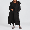Women's Long Hooded Puffer Coat | Belted Winter Padded Jacket