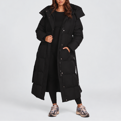 Women's Long Hooded Puffer Coat | Belted Winter Padded Jacket