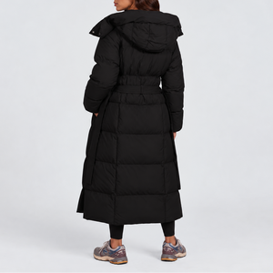 Women's Long Hooded Puffer Coat | Belted Winter Padded Jacket