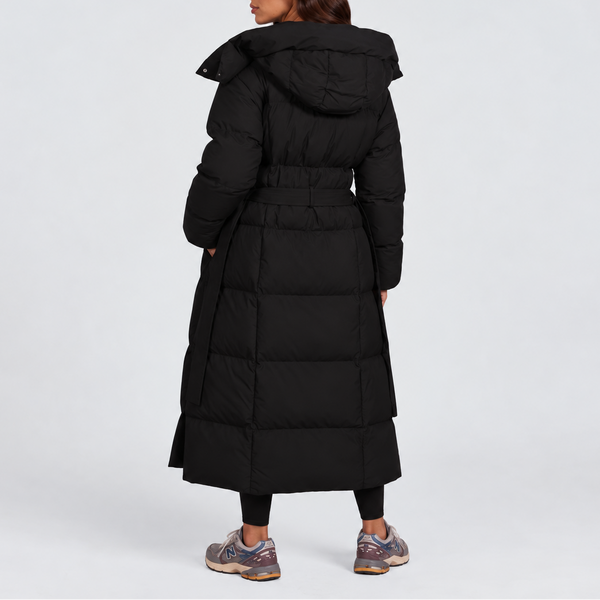 Women's Long Hooded Puffer Coat | Belted Winter Padded Jacket