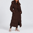 Women's Long Hooded Puffer Coat | Belted Winter Padded Jacket