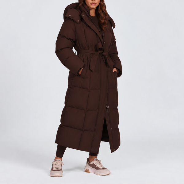 Women's Long Hooded Puffer Coat | Belted Winter Padded Jacket