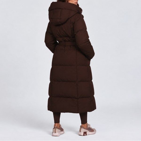 Women's Long Hooded Puffer Coat | Belted Winter Padded Jacket