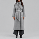 Women's Long Wool Coat | Belted Winter Wrap Coat with Wide Collar