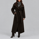 Women's Long Wool Coat | Belted Winter Wrap Coat with Wide Collar