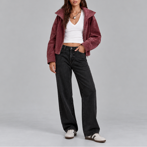Women's Oversized Suede Bomber Jacket | Zip Up Vintage Jacket