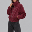 Women's Oversized Suede Bomber Jacket | Zip Up Vintage Jacket