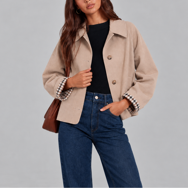 Cropped Trench Jacket | Plaid Lined Short Trench Coat