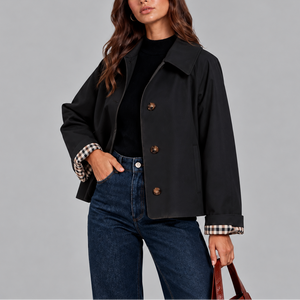 Cropped Trench Jacket | Plaid Lined Short Trench Coat