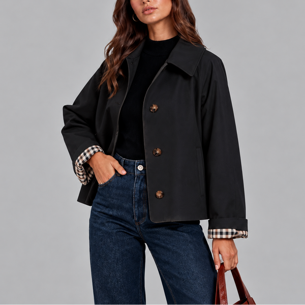 Cropped Trench Jacket | Plaid Lined Short Trench Coat