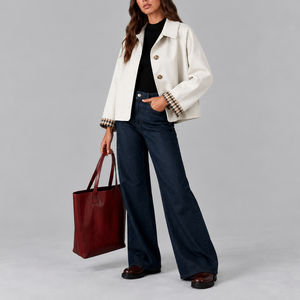 Cropped Trench Jacket | Plaid Lined Short Trench Coat