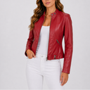 Women's Classic Leather Jacket with Zip Pockets