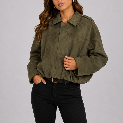 Women's Oversized Suede Bomber Jacket