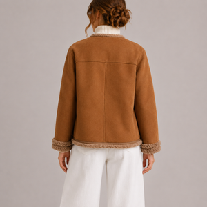 Women’s Faux Suede Autumn Jacket with Shearling Trim