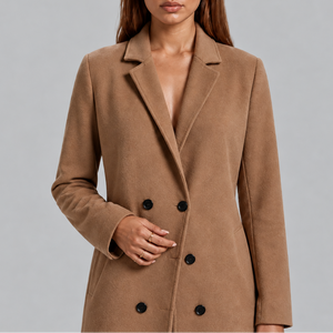 Women’s Longline Double-Breasted Wool Coat Warm Winter Overcoat