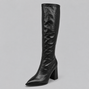 Women’s Pointed Toe Knee-High Boots with Chunky Block Heel