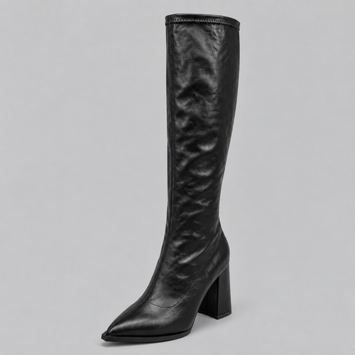 Women’s Pointed Toe Knee-High Boots with Chunky Block Heel