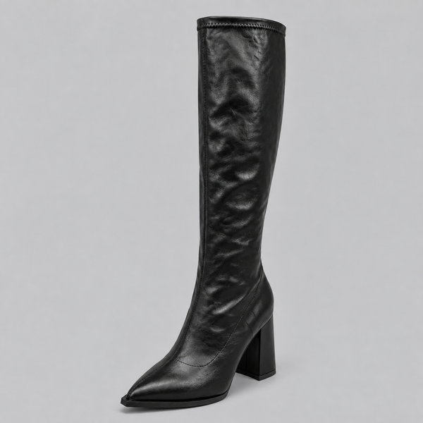 Women’s Pointed Toe Knee-High Boots with Chunky Block Heel