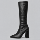 Women’s Pointed Toe Knee-High Boots with Chunky Block Heel