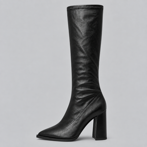 Women’s Pointed Toe Knee-High Boots with Chunky Block Heel