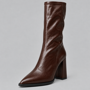 Women’s Pointed Toe Knee-High Boots with Chunky Block Heel