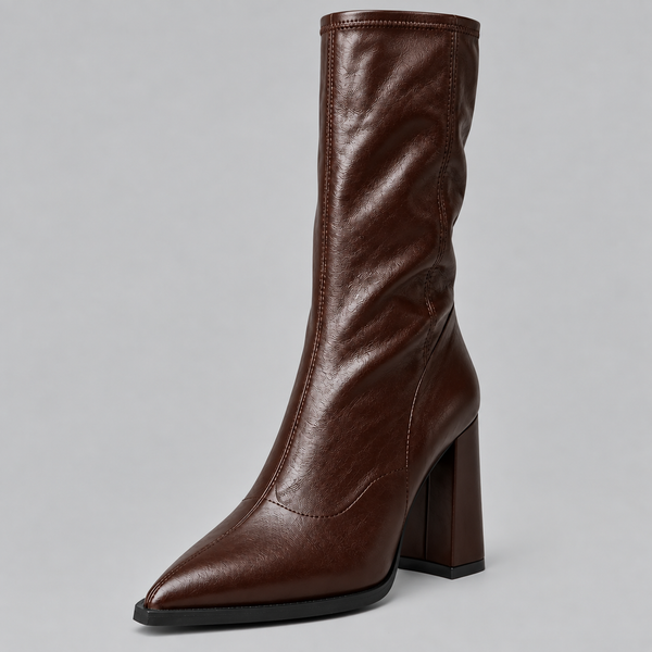 Women’s Pointed Toe Knee-High Boots with Chunky Block Heel