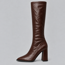 Women’s Pointed Toe Knee-High Boots with Chunky Block Heel