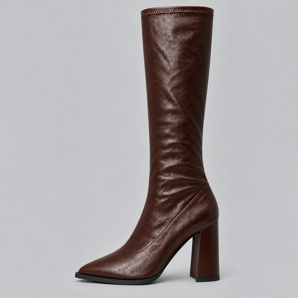 Women’s Pointed Toe Knee-High Boots with Chunky Block Heel