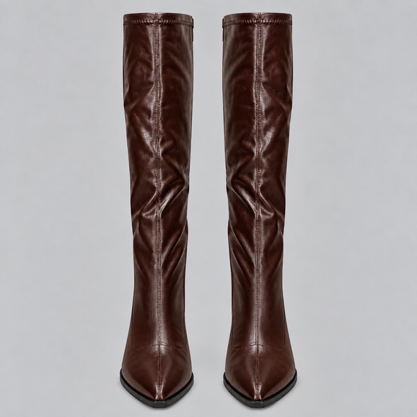 Women’s Pointed Toe Knee-High Boots with Chunky Block Heel