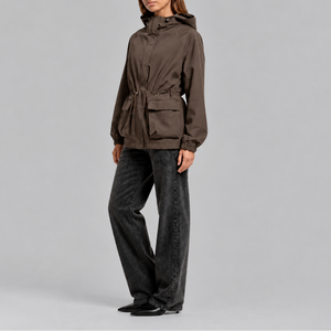Women’s Waterproof Hooded Jacket with Adjustable Drawstring Waist