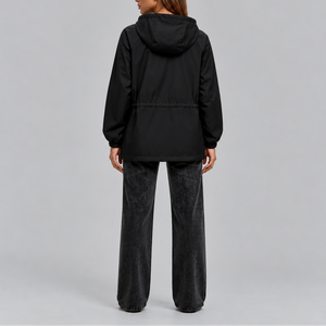 Women’s Waterproof Hooded Jacket with Adjustable Drawstring Waist