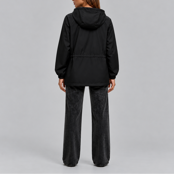 Women’s Waterproof Hooded Jacket with Adjustable Drawstring Waist