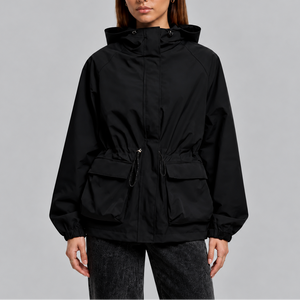 Women’s Waterproof Hooded Jacket with Adjustable Drawstring Waist
