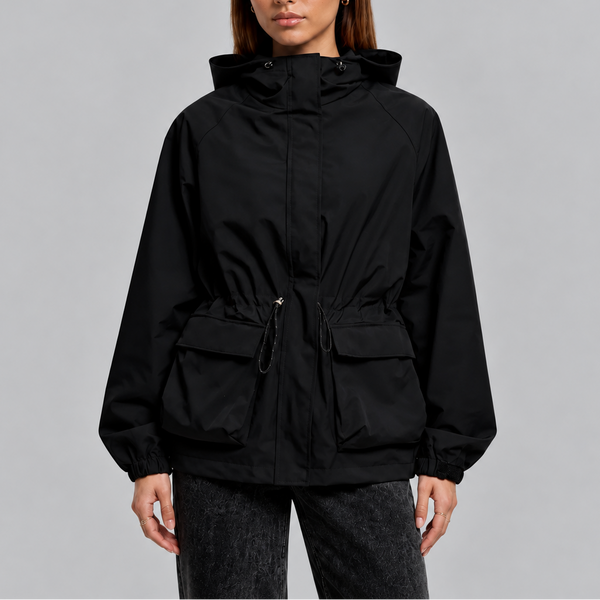 Women’s Waterproof Hooded Jacket with Adjustable Drawstring Waist