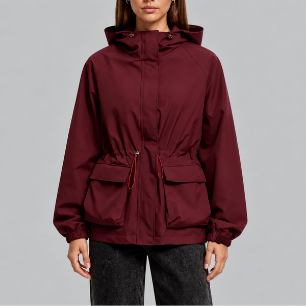 Women’s Waterproof Hooded Jacket with Adjustable Drawstring Waist