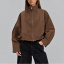 Women’s Cropped Bomber Jacket with High Neck and Oversized Fit