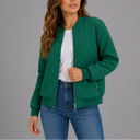Women's Classic Quilted Bomber Jacket with Pockets