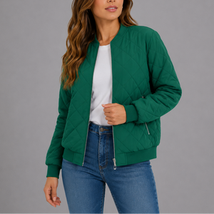Women's Classic Quilted Bomber Jacket with Pockets