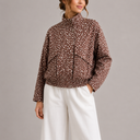 Women's Brown Polka Dot Cropped Bomber Jacket with High Neck