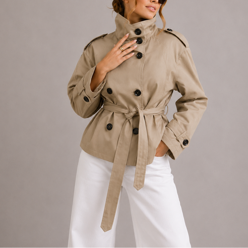 Women's Belted Cropped Trench Coat Jacket