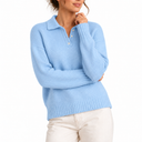 Women’s Knit Collar Polo Sweater with Button Placket