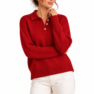 Women’s Knit Collar Polo Sweater with Button Placket