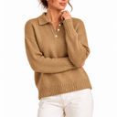 Women’s Knit Collar Polo Sweater with Button Placket
